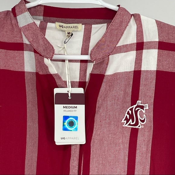 WASHINGTON STATE COUGARS NWT RED AND WHITE BUFFALO CHECK PLAID BLOUSE TOP MEDIUM - Picture 3 of 10